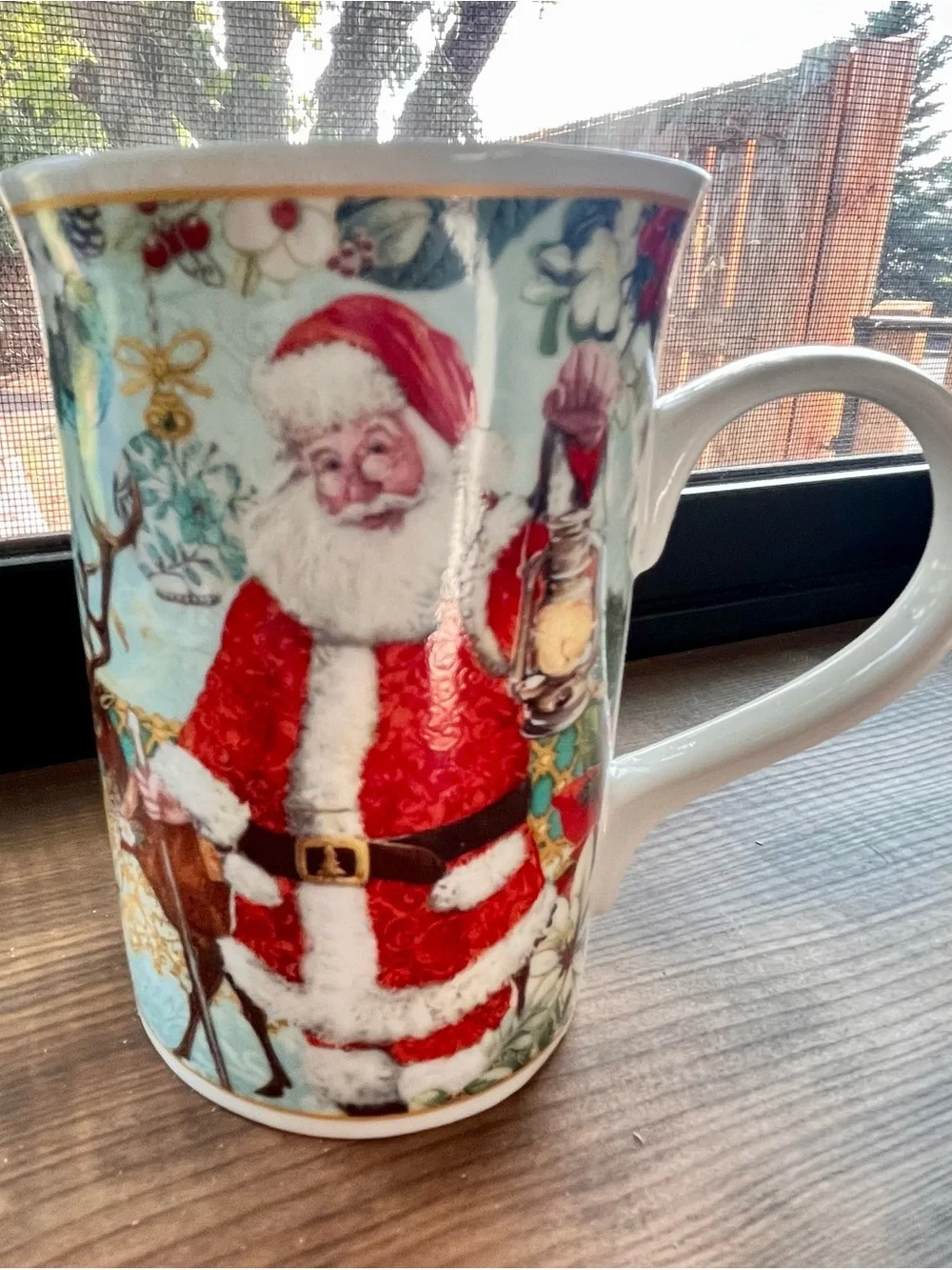 Vintage Style Santa Mug, Spoon & Coaster Set - Red, White, Turquoise